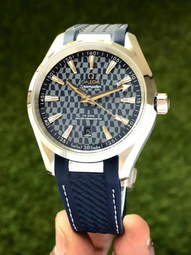 Omega Seamaster Geo Blue Pattern Rubber Strap Watch – COD Available