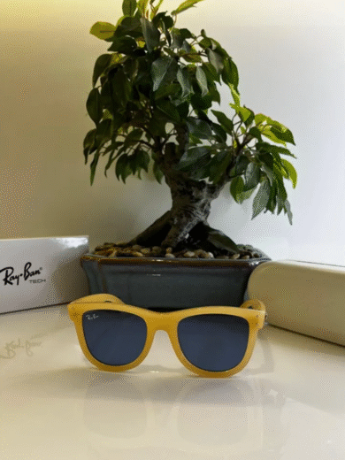 Ray-Ban Style Yellow Frame Sunglasses with Blue Lenses – Premium First Copy