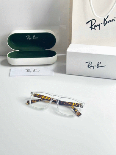 Ray-Ban Style Transparent Frame Glasses With Tortoise Temples – Premium First Copy - Image 3