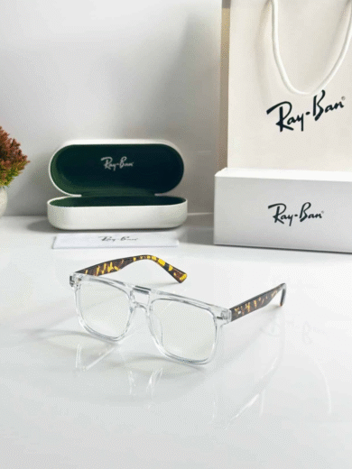 Ray-Ban Style Transparent Frame Glasses With Tortoise Temples – Premium First Copy - Image 2