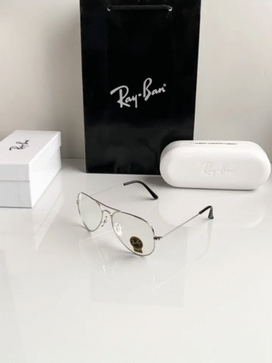 Ray-Ban Silver Aviator Clear Lens Glasses – Premium First Copy