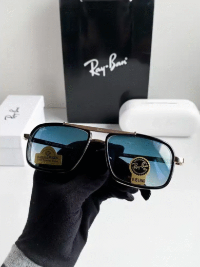 Ray-Ban Square Aviator Sunglasses – Gold Frame with Blue Lens – Premium First Copy - Image 2
