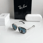 Ray-Ban Square Aviator Sunglasses – Gold Frame with Blue Lens – Premium First Copy