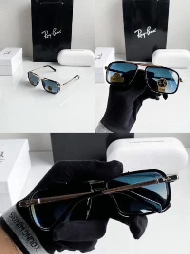 Ray-Ban Square Aviator Sunglasses – Gold Frame with Blue Lens – Premium First Copy - Image 4
