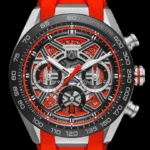 Tag Heuer Carrera Chronograph Skeleton Watch – Red Rubber Strap, Black Tachymeter Bezel, Men’s Racing Edition