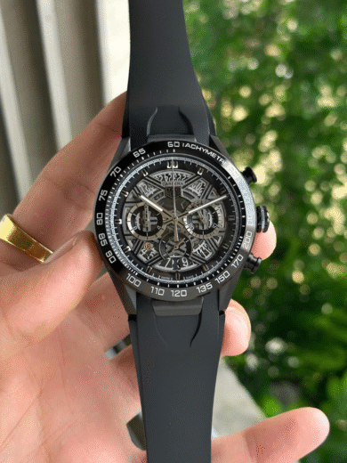 Tag Heuer Carrera Skeleton Chronograph Watch – Black Rubber Strap, Black Case, Tachymeter Bezel Men’s Racing Edition - Image 3