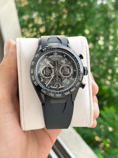 Tag Heuer Carrera Skeleton Chronograph Watch – Black Rubber Strap, Black Case, Tachymeter Bezel Men’s Racing Edition - Image 4
