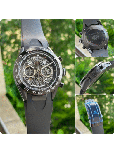 Tag Heuer Carrera Skeleton Chronograph Watch – Black Rubber Strap, Black Case, Tachymeter Bezel Men’s Racing Edition - Image 6