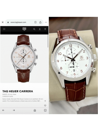 Tag Heuer Carrera Calibre 1887 Chronograph Watch – White Dial, Brown Leather Strap, Men’s Classic Swiss Design - Image 3