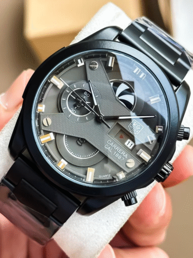 Tag Heuer Carrera Calibre 1887 Chronograph Watch – Black Dial, Black Steel Bracelet, Men’s Luxury Quartz