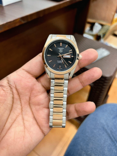 Tag Heuer Carrera Calibre 5 Automatic Watch – Black Dial, Rose Gold & Steel Bracelet, Day-Date Luxury Men’s - Image 2