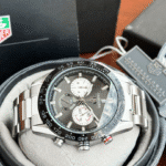 Tag Heuer Carrera Heuer 02 Chronograph Watch – Black Dial, Silver Steel Bracelet, Tachymeter Bezel, Men’s Luxury