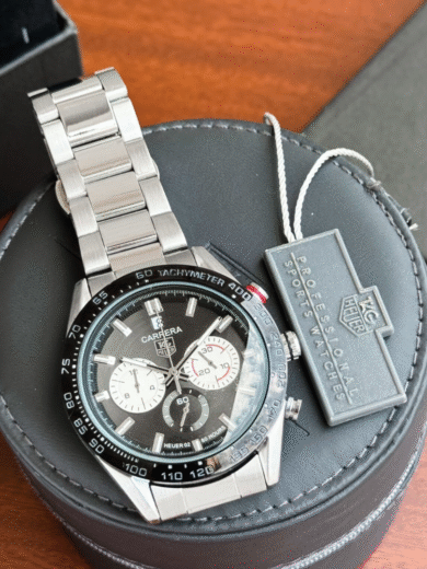 Tag Heuer Carrera Heuer 02 Chronograph Watch – Black Dial, Silver Steel Bracelet, Tachymeter Bezel, Men’s Luxury - Image 2