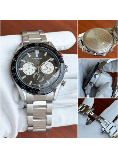 Tag Heuer Carrera Heuer 02 Chronograph Watch – Black Dial, Silver Steel Bracelet, Tachymeter Bezel, Men’s Luxury - Image 4