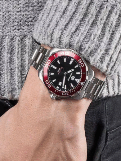 Tag Heuer Aquaracer 300M Dive Watch – Black Dial, Red Bezel, Stainless Steel Bracelet Men’s Luxury - Image 2