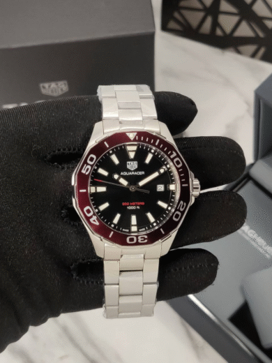 Tag Heuer Aquaracer 300M Dive Watch – Black Dial, Red Bezel, Stainless Steel Bracelet Men’s Luxury - Image 3
