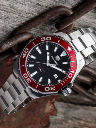 Tag Heuer Aquaracer 300M Dive Watch – Black Dial, Red Bezel, Stainless Steel Bracelet Men’s Luxury - Image 4