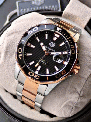 Tag Heuer Aquaracer Calibre 5 Automatic Watch – Black Dial, Rose Gold & Steel Bracelet, 300M Men’s Luxury - Image 3