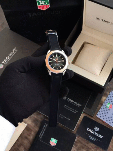 Tag Heuer Aquaracer Automatic Watch – Black Dial, Rose Gold Bezel, Black Rubber Strap, 200M Men’s Diver - Image 3