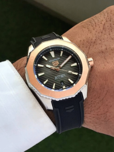 Tag Heuer Aquaracer Automatic Watch – Black Dial, Rose Gold Bezel, Black Rubber Strap, 200M Men’s Diver - Image 2