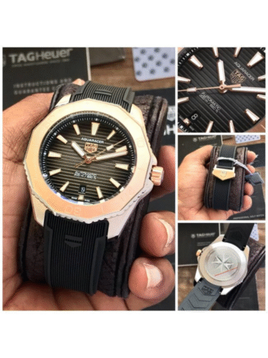 Tag Heuer Aquaracer Automatic Watch – Black Dial, Rose Gold Bezel, Black Rubber Strap, 200M Men’s Diver - Image 6