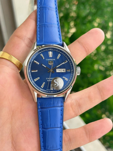 Tag Heuer Carrera Calibre 5 Automatic Watch – Blue Dial, Blue Leather Strap, Day-Date Swiss Men’s Luxury - Image 2