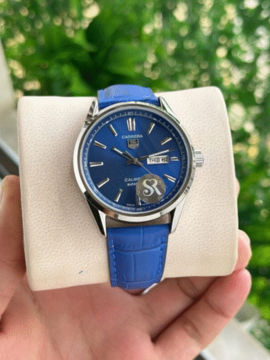 Tag Heuer Carrera Calibre 5 Automatic Watch – Blue Dial, Blue Leather Strap, Day-Date Swiss Men’s Luxury
