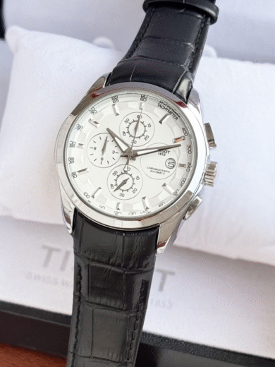 Tissot Couturier Automatic Chronograph Watch – White Dial Black Leather Steel Case Men's Timepiece - Image 2