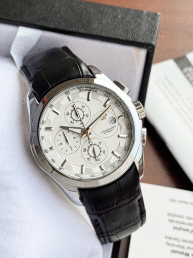 Tissot Couturier Automatic Chronograph Watch – White Dial Black Leather Steel Case Men's Timepiece - Image 3