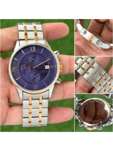 Tissot Chemin Des Tourelles Chronograph Watch – Blue Dial Two-Tone Steel Rose Gold Men's Timepiece - Image 4