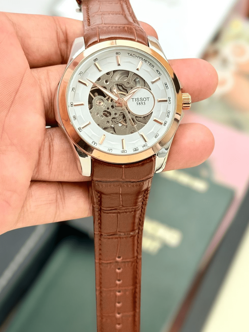 Tissot Skeleton Brown Leather Strap Watch – COD Available - Image 3