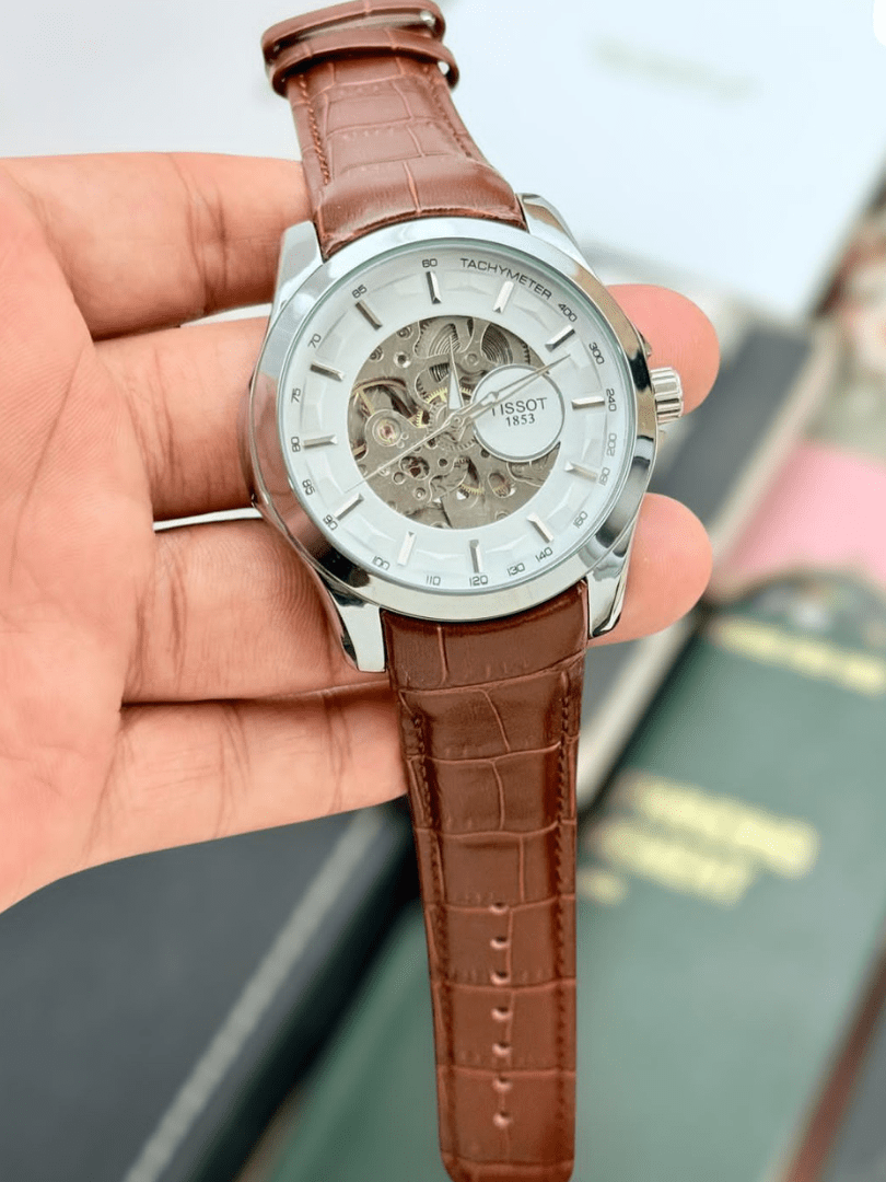 Tissot Skeleton Brown Leather Strap Watch – COD Available - Image 4