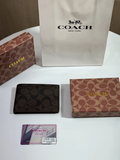 Coach Signature Canvas Bifold Wallet – Dark Brown Pattern Premium Copy
