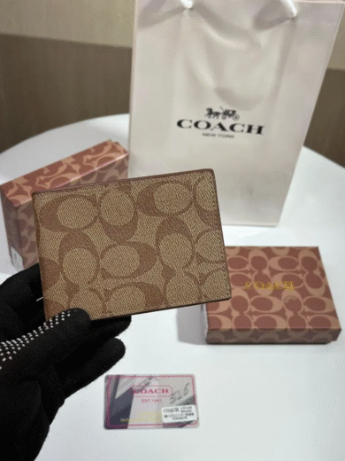 Coach Signature Canvas Bifold Wallet – Dark Brown Pattern Premium Copy - Image 3