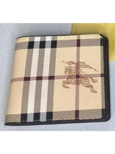Burberry Vintage Check Bifold Wallet with Equestrian Knight Logo – Premium Beige Designer Edition - Image 2