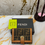Fendi Monogram Flap Wallet – Brown FF Logo Canvas, Round Gold Snap, Tan Leather Trim, Women’s Designer Inspired