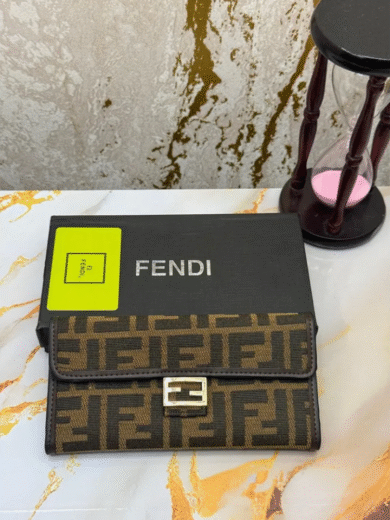 Fendi Monogram Continental Wallet – Brown FF Logo Canvas, Gold Buckle, Women’s Designer Inspired Long Clutch