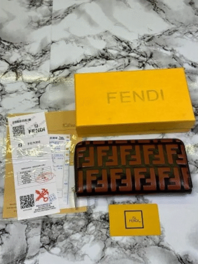 Fendi Monogram Zip-Around Wallet – Brown & Black FF Logo, Long Leather Clutch, Boxed Gift Set, Designer Inspired
