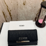 Fendi Black Embossed Long Wallet – Gold Logo, FF Monogram, Women’s Designer Inspired, Luxury Boxed Clutch