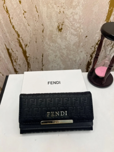 Fendi Black Embossed Long Wallet – Gold Logo, FF Monogram, Women’s Designer Inspired, Luxury Boxed Clutch