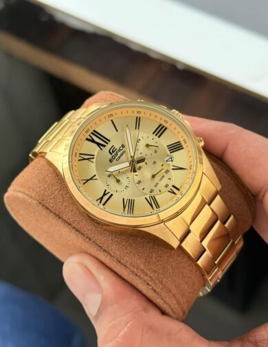Casio Edifice Chronograph Gold Watch – Roman Numerals, Gold Stainless Steel Bracelet Men’s Dress Timepiece