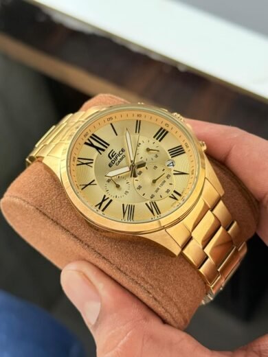Casio Edifice Chronograph Gold Watch – Roman Numerals, Gold Stainless Steel Bracelet Men’s Dress Timepiece