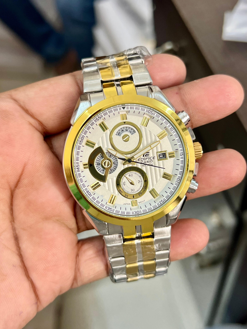 Buy Casio Edifice Two-Tone Chronograph Watch – White Dial Gold Bezel - Image 4