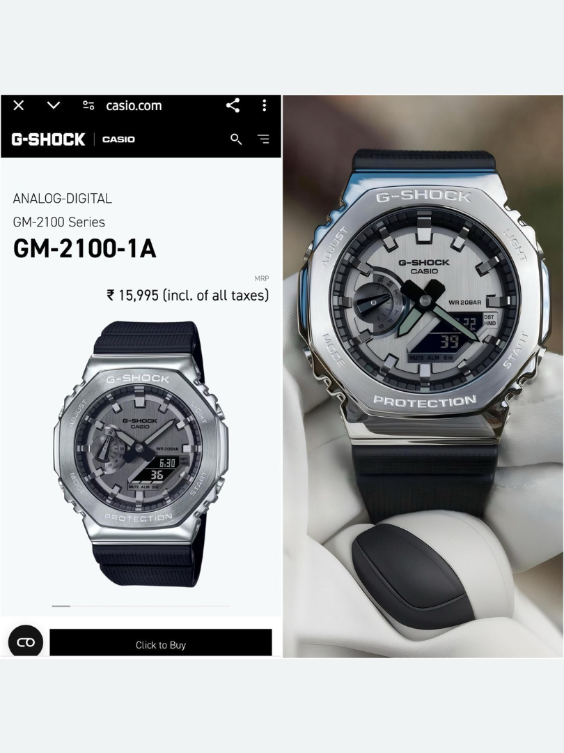Buy G-Shock GM-2100 Silver Octagon Watch with Black Resin Strap - Image 4