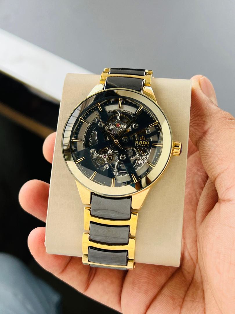 Buy Rado Automatic Skeleton Watch – Gold and Black Ceramic Bracelet - Image 3