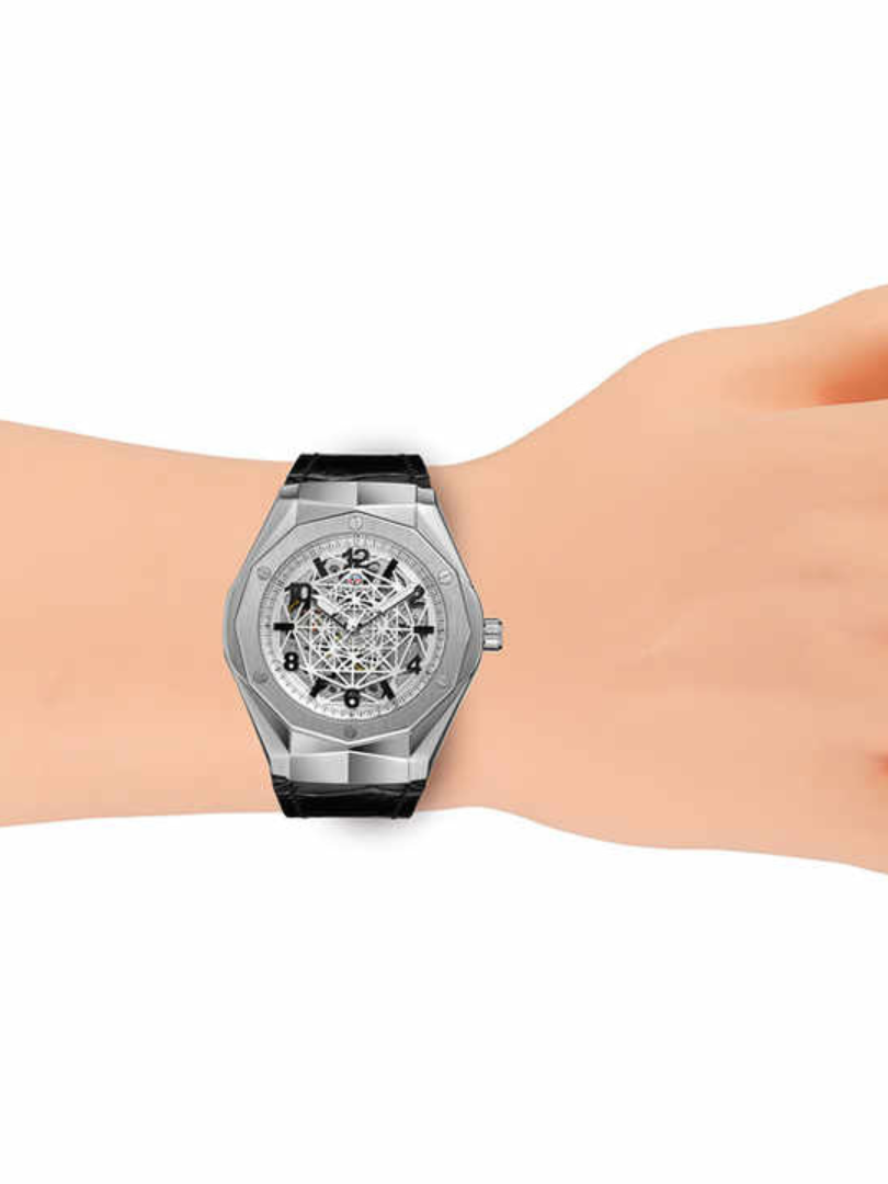 Buy Forsining Gold Skeleton Automatic Watch with Black Leather Strap - Image 5