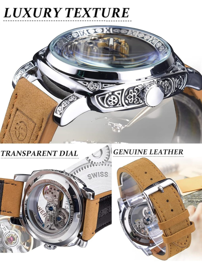 Buy Luxury Transparent Dial Automatic Watch with Genuine Leather Strap - Image 5