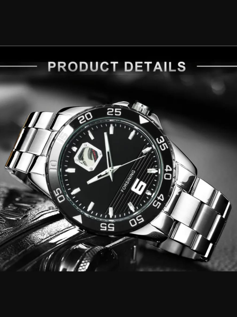 Buy Forsining Stainless Steel Sports Watch with Black Dial - Image 5