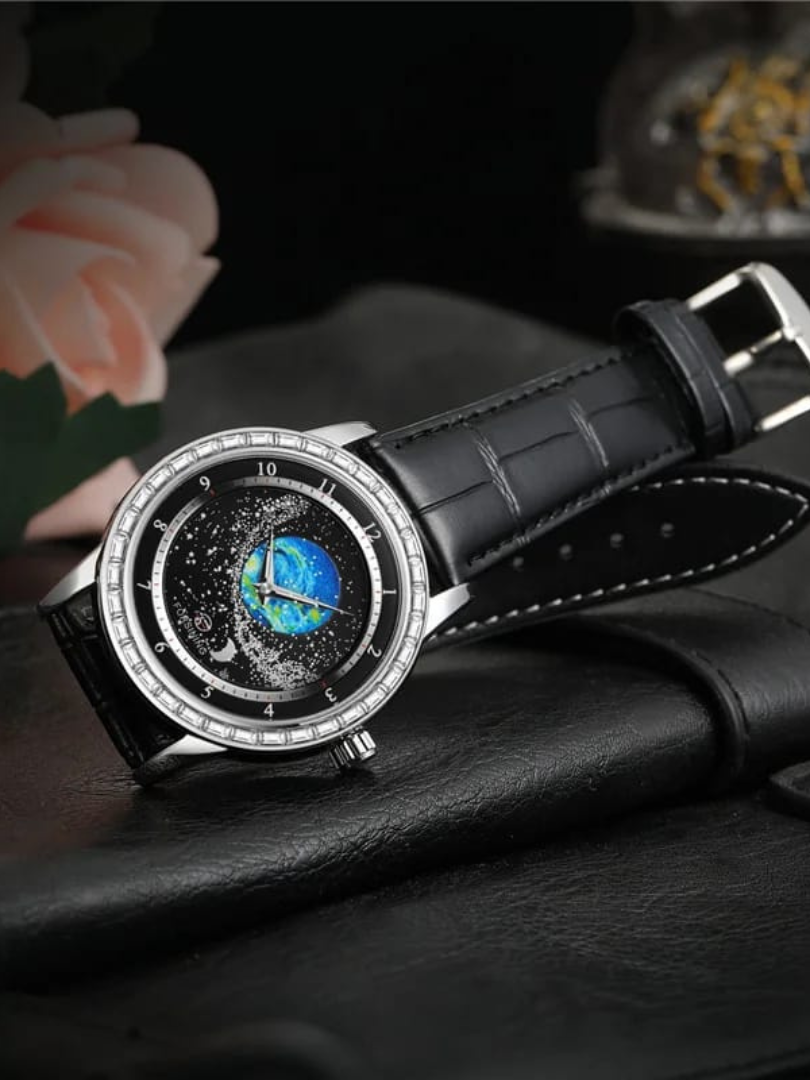 Buy Forsining Starry Sky Earth Dial Watch with Black Leather Strap - Image 3
