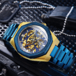 Buy Forsining Blue Skeleton Stainless Steel Watch – Gold Case